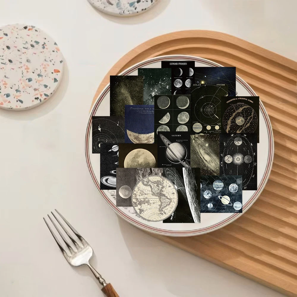 50 قطعة ملصقات الجسم السماوية الرجعية حقيبة الجمالية سكرابوكينغ الأمتعة الحنين خمر الشارات مقاوم للماء حقيبة ملصق #3