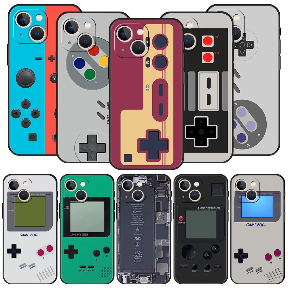 

Video Game Boy Vintage GamePad Luxury Phone Case For iPhone 13 15 14 12 11 Pro MAX XR X SE XS 7 8 Plus Silicone Black Cover