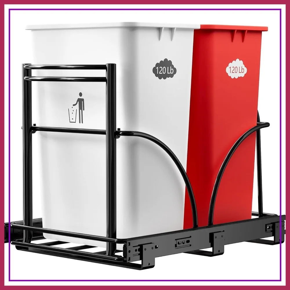 

Dual Under Sink Trash Can Heavy Duty Pull Out, Fits 2x35Qt Commercial Cans, Requires ≥22"Dx16"Wx17"H, Black