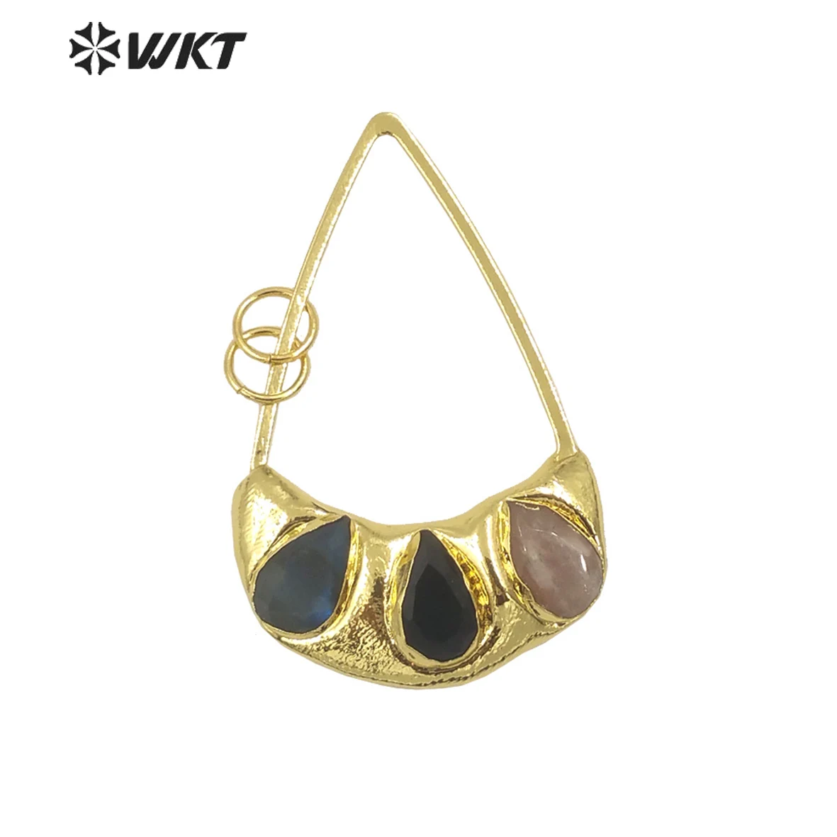 

WT-P1954 New Jewelry Finding Natural Gemstone Triple Stone Lock Shape With 18k Gold Plating Necklace Accessories