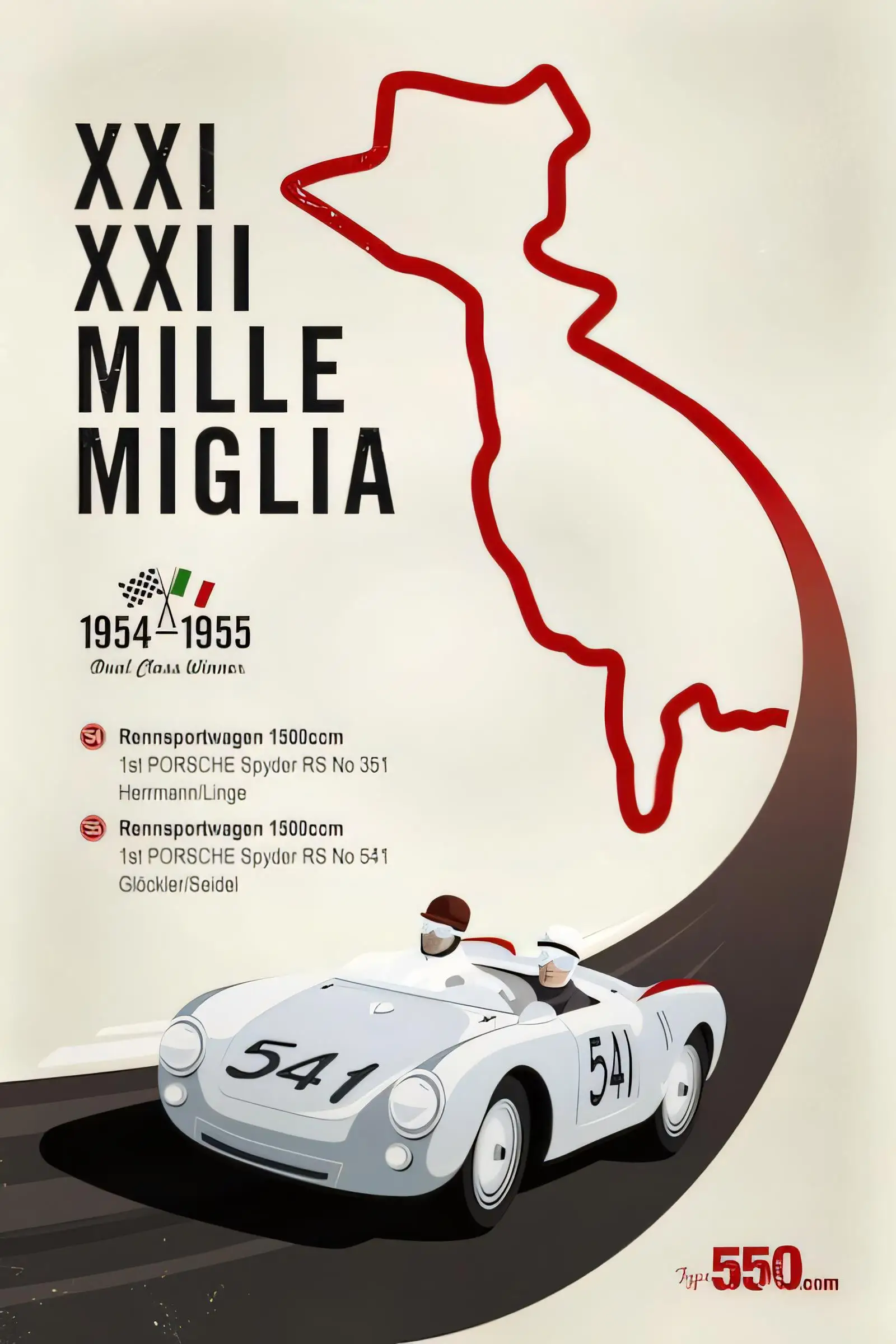 خمر ميل ميليا 1954 1955 فئة مزدوجة الفائز سباق السيارات الألومنيوم تين تسجيل ملصق جدار ديكور فني