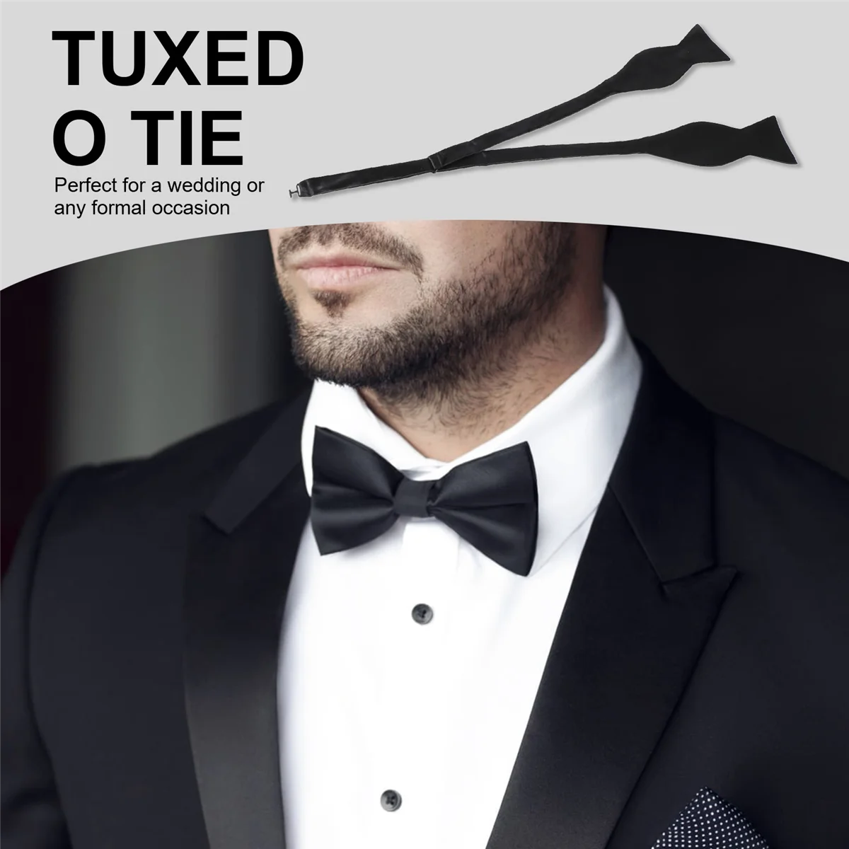 Papillon in raso da smoking per uomo-nero