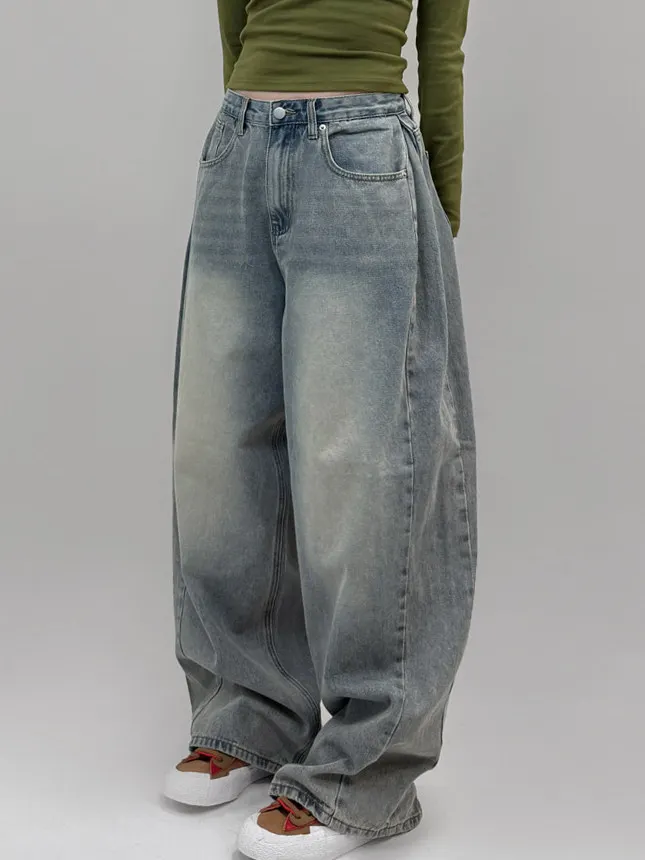 

High Waist Wide Leg Jeans Women's Lazy Style Loose Slimming Pleated Design Knife Straight Floor-Length Pants