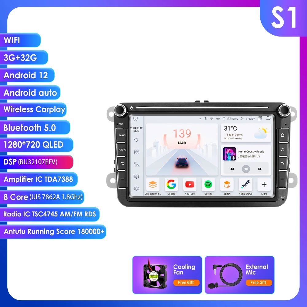 8 "Hizpo 2din Android13 Autoradio Voor Volkswagen Vw Skoda Octavia Golf 5 Touran Passat B6 Polo Jetta Amarok Auto Carplay Gps Rds