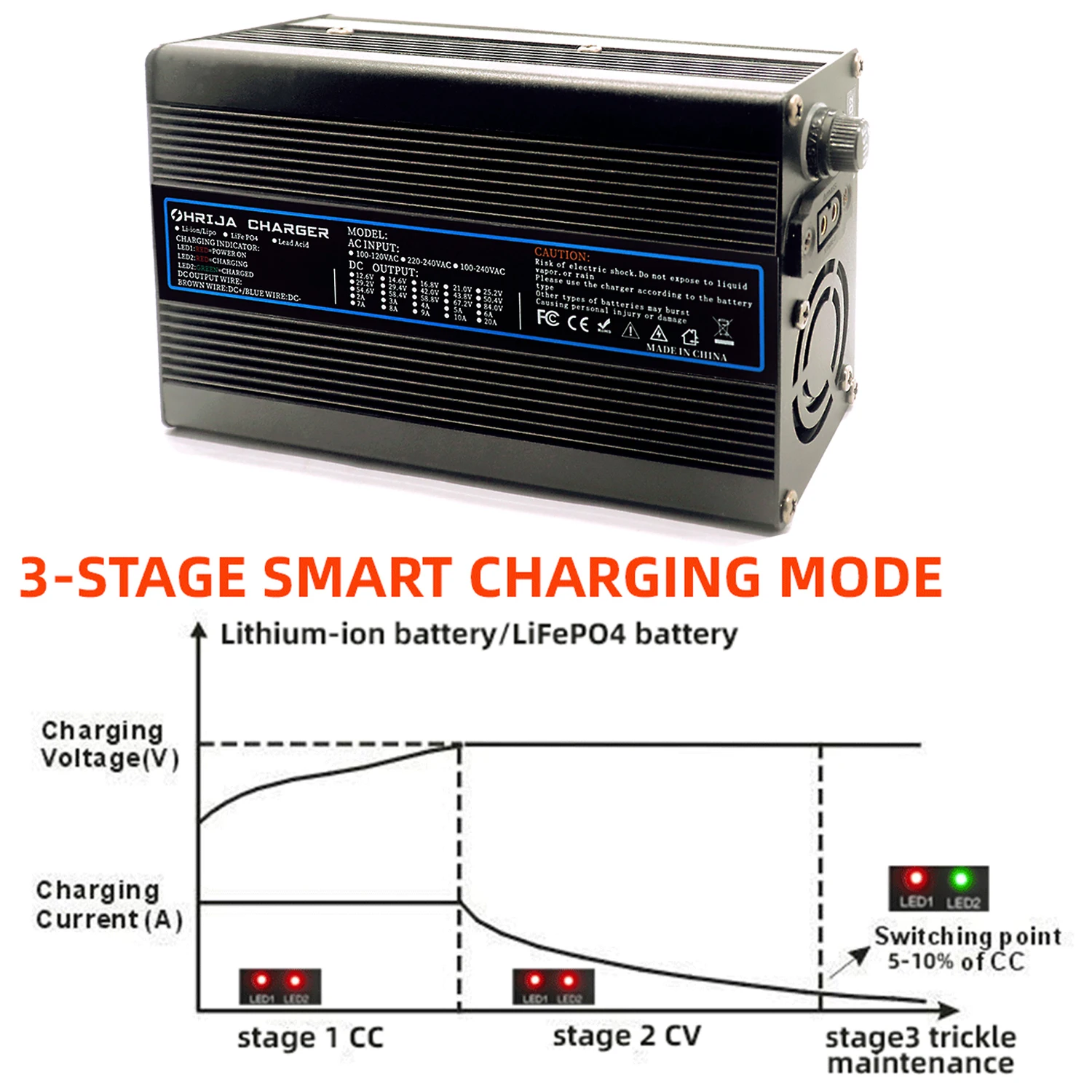 분리형 커넥터 54.75V 5A 알루미늄 케이스 Lifepo4 배터리 고속 충전기 48V 15S Lifepo4 배터리 충전기 냉각 팬
