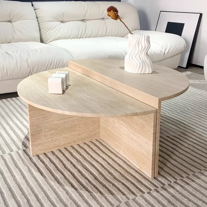 Ins wabi sandy wind natural travertine coffee table Internet celebrity marble living room simple modern creative geometric table