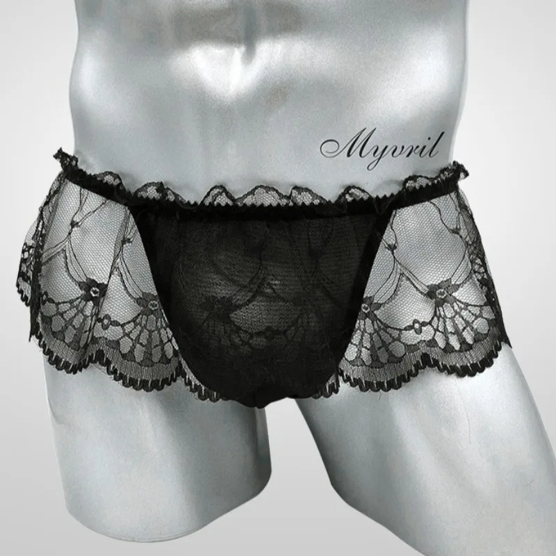 2Pcs Lace Thongs Men's Sexy Erotic Gay Underwear Mesh Lingerie See Through Nightwear Elasticity Slips Tanga Hombre Трусы М 2