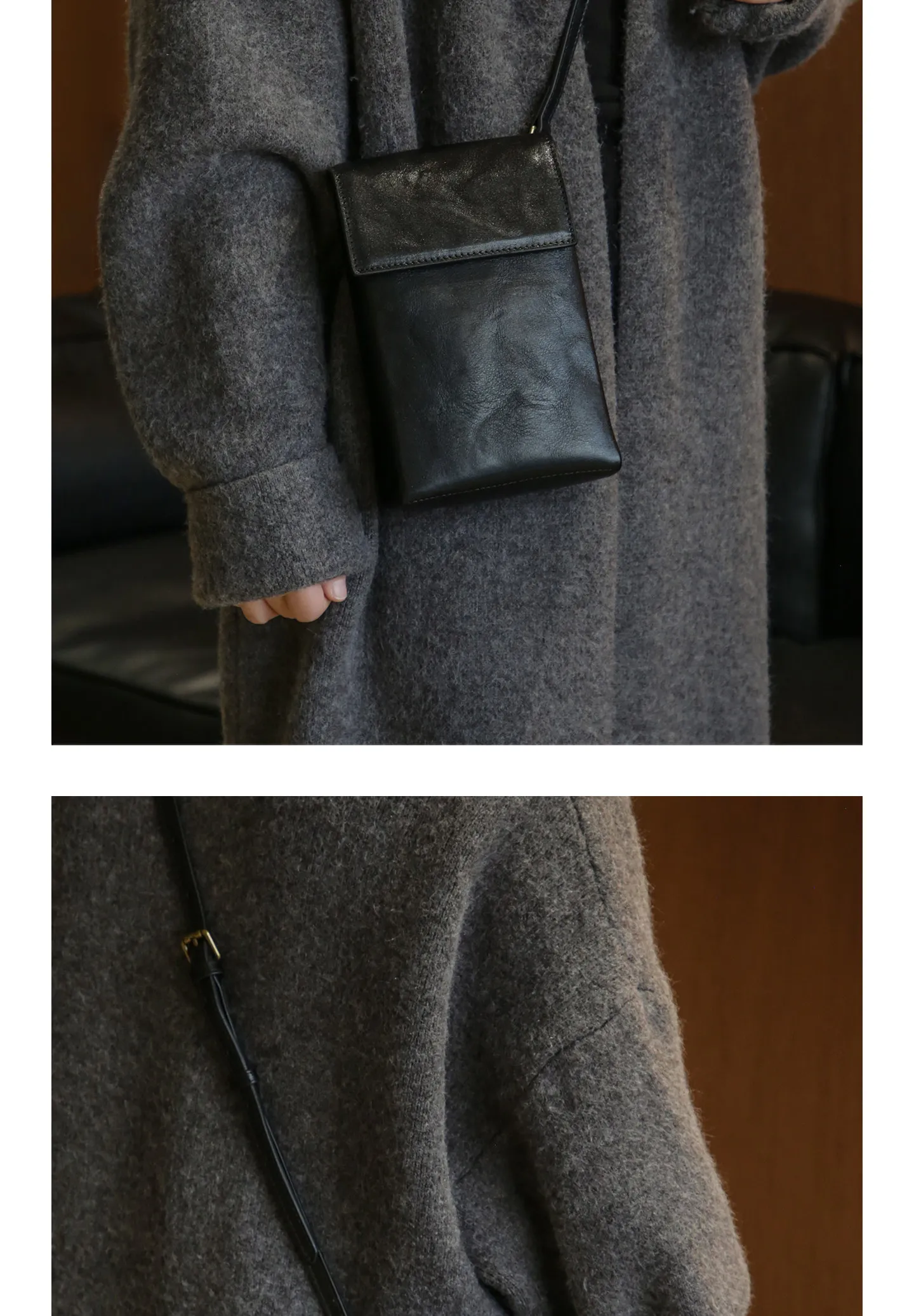 PNDME einfache, hochwertige Damen-Umhängetasche aus Rindsleder der ersten Schicht, kleine Schulter-Crossbody-Tasche für den Alltag im Freien, luxuriöse Handytasche aus echtem Leder – Detail 11