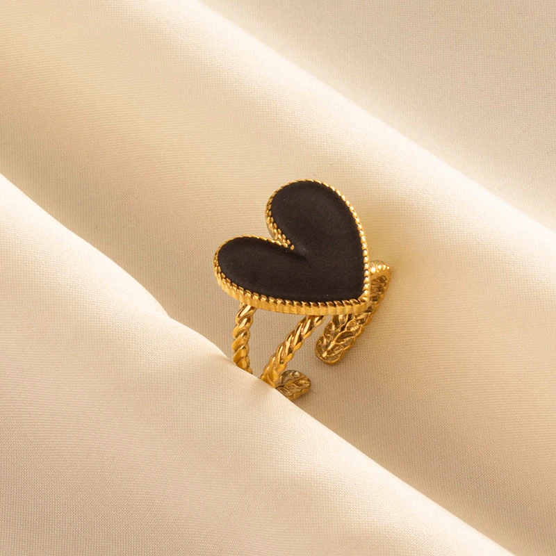 6pcs New Stainless Steel Black Heart Rings For Women Personality Handmade Enamel Love Rings Daily Wear Sweet Romance Retro Gift