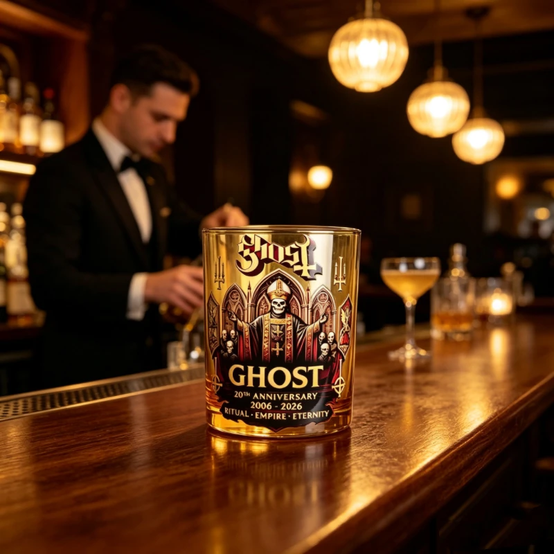 Dark Ritual Ghost Themed Glass Cup Gothic Rock Bar Drinking Glass Heavy Metal Fan Collectible Cup