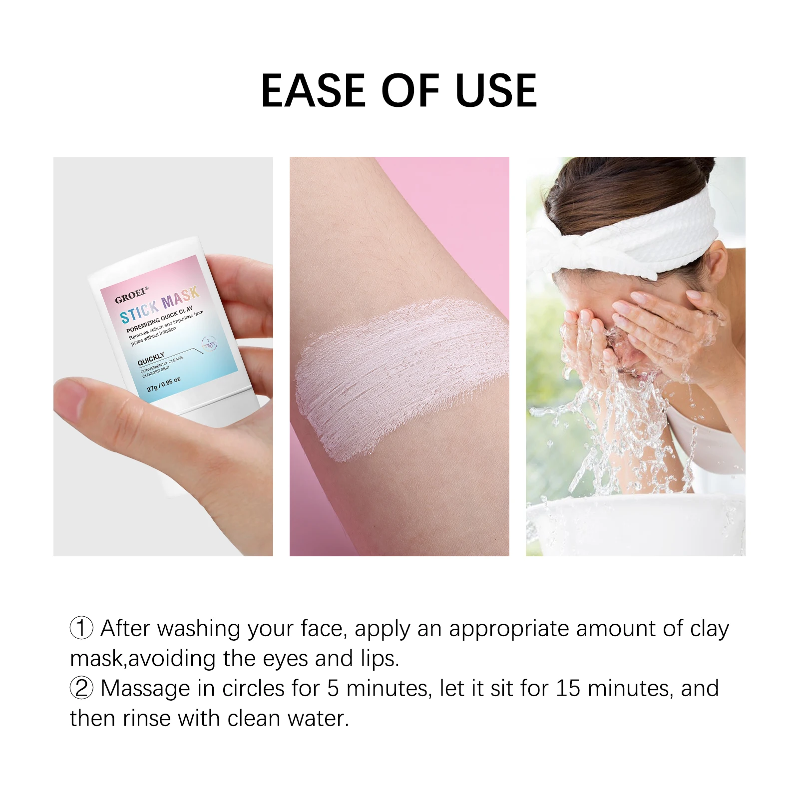 

GROEI 27g Clay Stick Mask - Deep Cleansing Pore Minimizer for Oily & Combination Skin, Brightening Face, Quick Travel Size