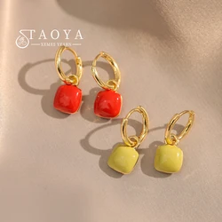 French Vintage Elegant Enamel Square Pendant Earrings Simple Accessories for 2025 Fashion Jewelry Girls Womens Dangle Earrings