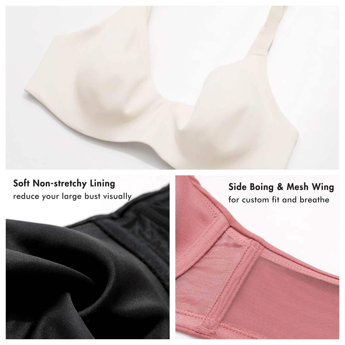 Women\'s Full Coverage Smooth Minimizer Seamless Underwired Bra Plus Size Non-padded Unlined T Shirt Bras For Women B C DD E