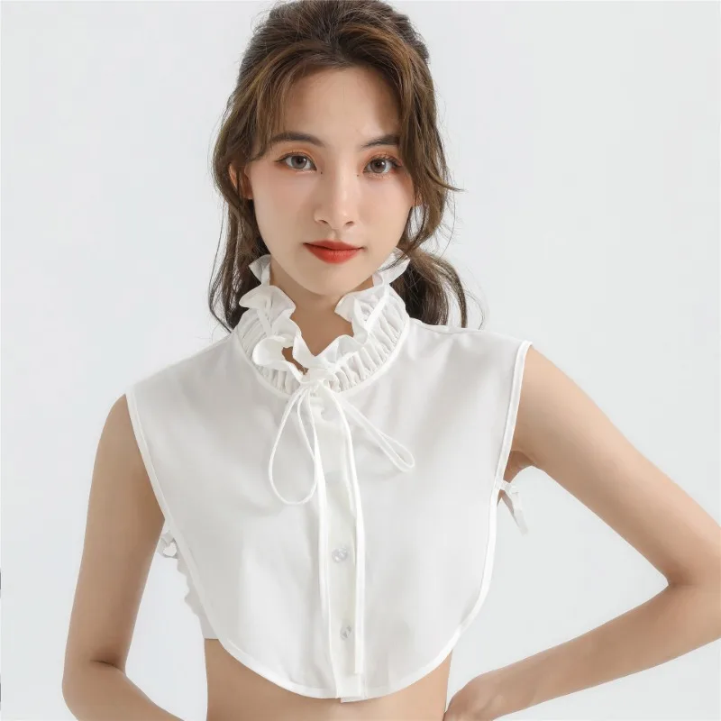 한국 스탠드 Bowknots 셔츠 가짜 칼라 프릴 에지 스트랩 하이 칼라 가을 스웨터 블라우스 탑 Derachable Tie Collars