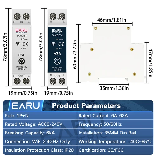 Imagen 2 del producto Disyuntor inteligente Tuya MCB WiFi 1P + N 6-63A relé de tiempo energía kWh medidor de corriente de voltaje Protector interruptor de Control remoto por voz