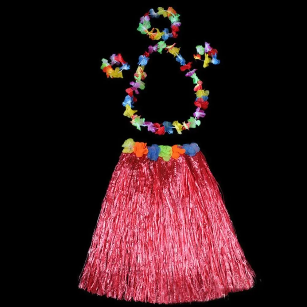5pc/set Garland Headband Bracelet Hawaii Fancy Dress Costume Set Hula Show Grass Skirt 40CM Plastic Fiber Grass Dress Women
