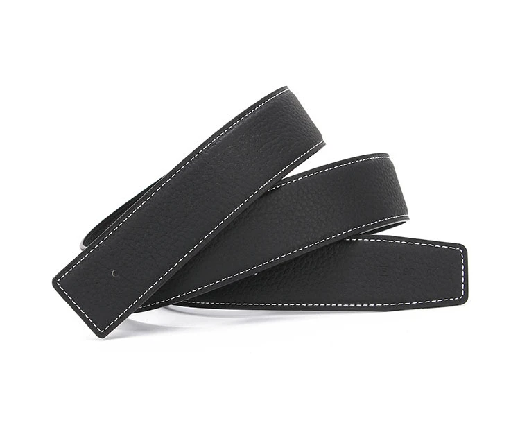 No Buckle Luxury Ultra-thin Pointed New Mens Litchi Grain Holes Belt Brand Male Genuine Two Sides Strap Jeans Belts 3.2/3.8cm