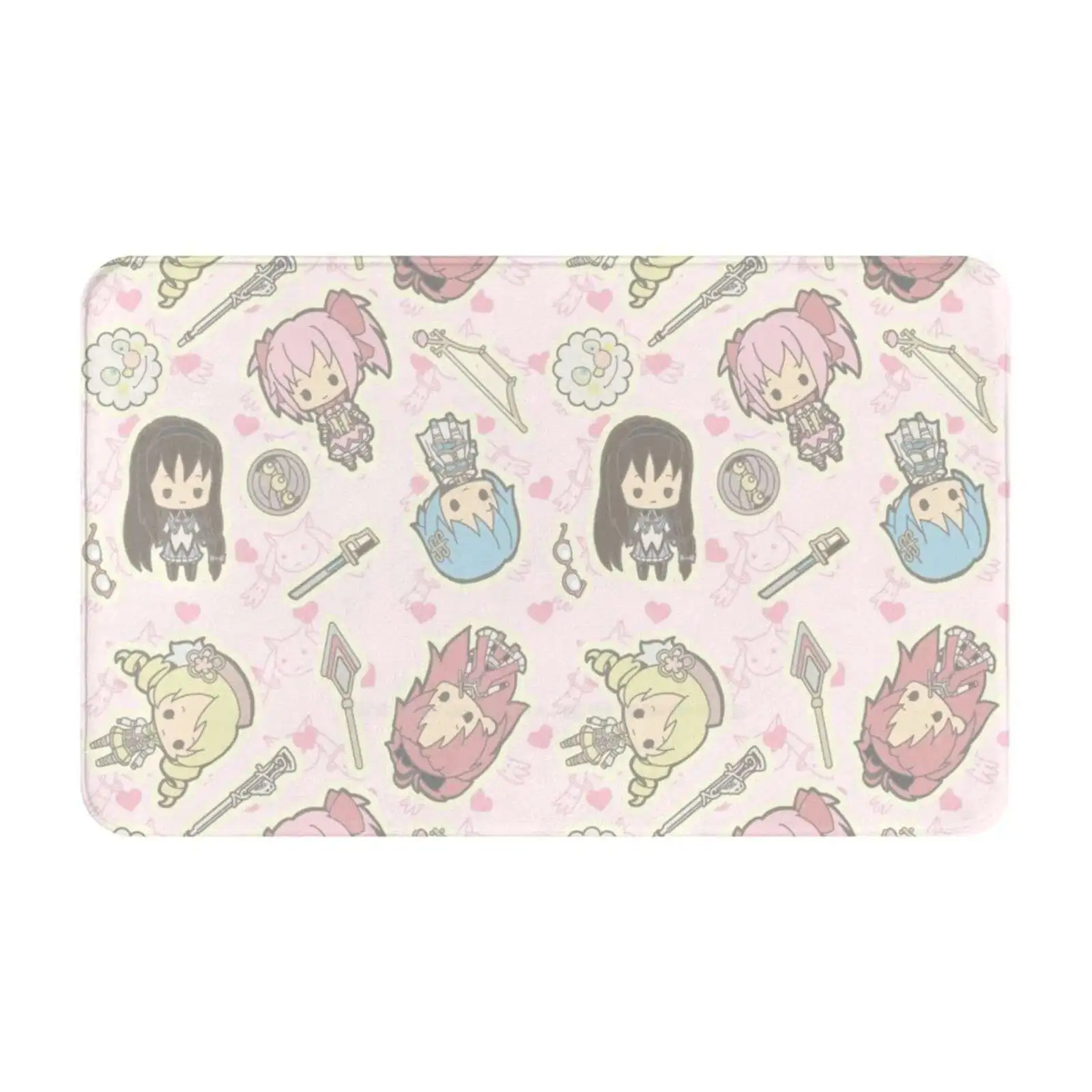 Madoka Magica Chibi Soft Foot Pad Room Goods Rug Carpet Madoka Magica Chibi Cute Kawaii Pastel Pattern Anime Magical Girl