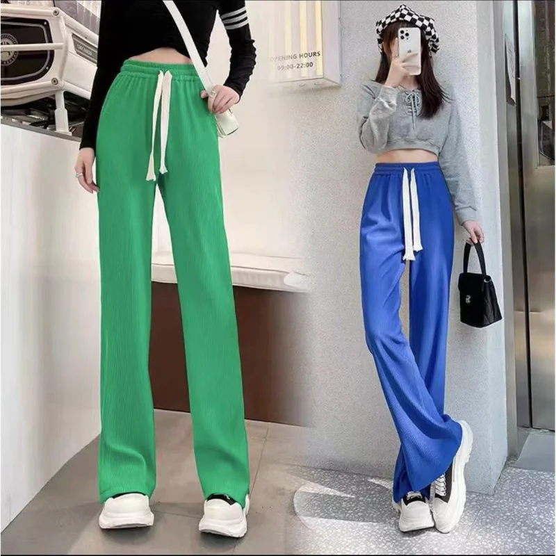 Pantaloni a gamba larga estivi 2023 da donna di moda pantaloni Casual a vita alta pantaloni a pieghe in tinta unita da donna Street Wear nuovo stile