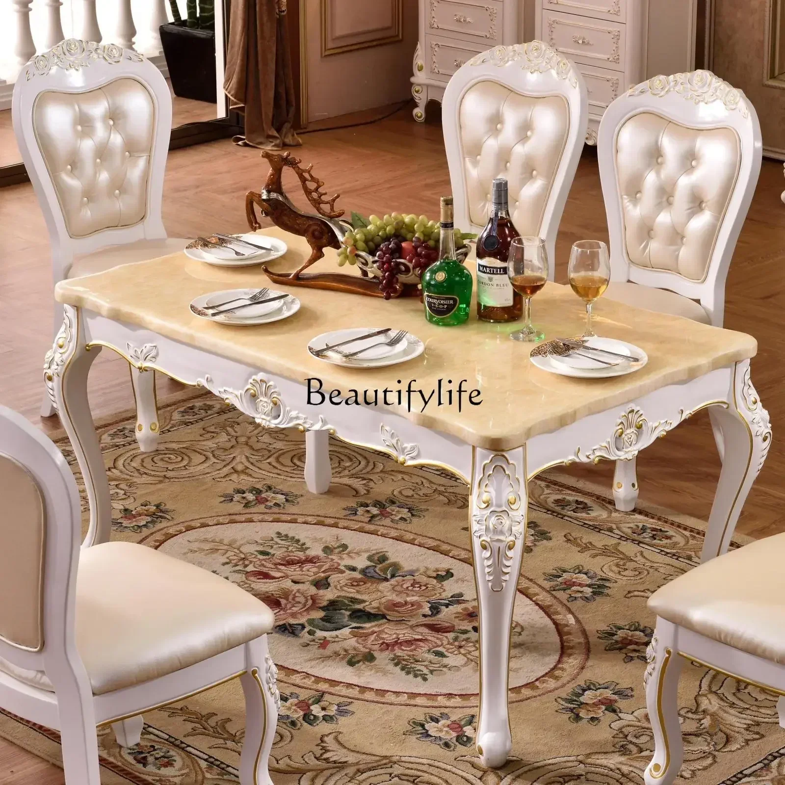 NEW All solid wood European dining table marble modern square table rectangular dining table