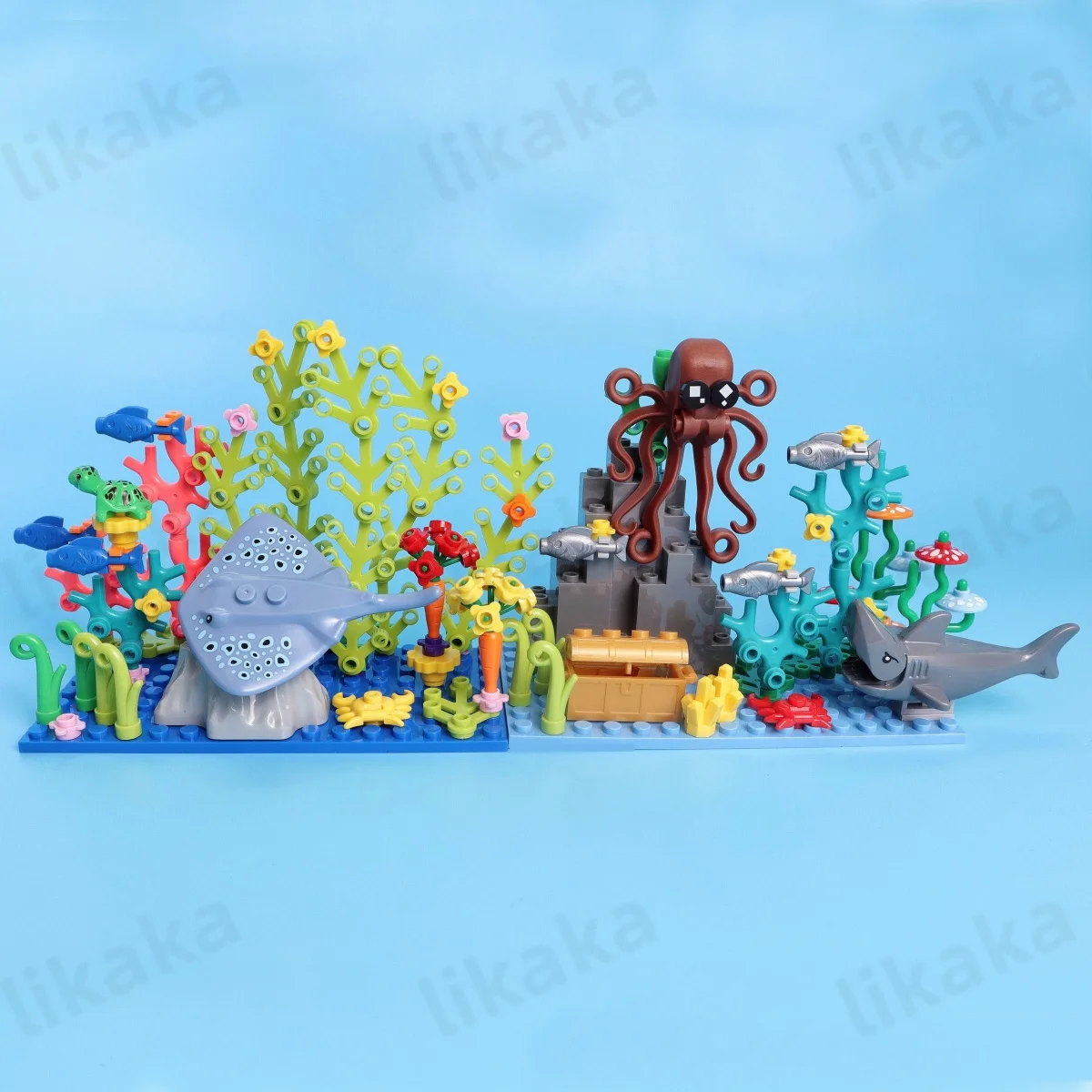 Underwater World Sea Animals Building Blocks Toys MOC Rays Turtles Fish Octopus with Water Plants Blocks Set DIY Toys for Kids