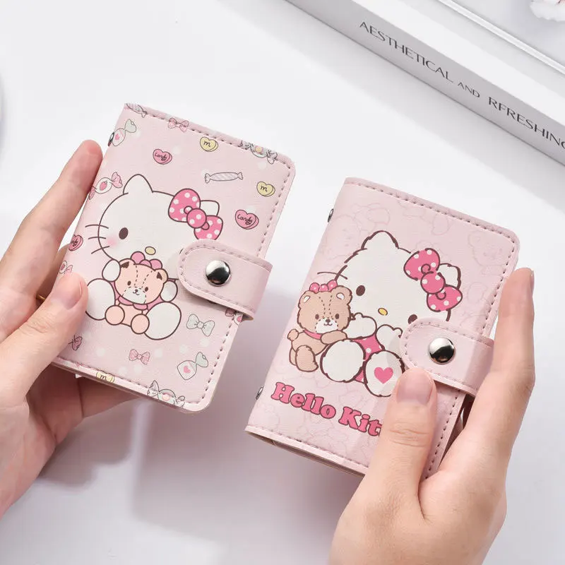 Pu Hello Kitty Money Bag portamonete Kawaii Cartoon Anime Pu portafoglio in pelle porta carte di credito portafoglio con bottoni per donna uomo