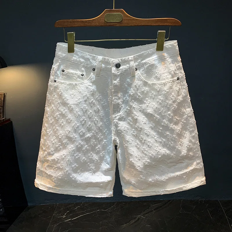 

Fashionable Embroidered Denim Shorts for Men, Summer Trendy Brand, Casual, Loose, High end Trendy Street, Five point Denim Pants