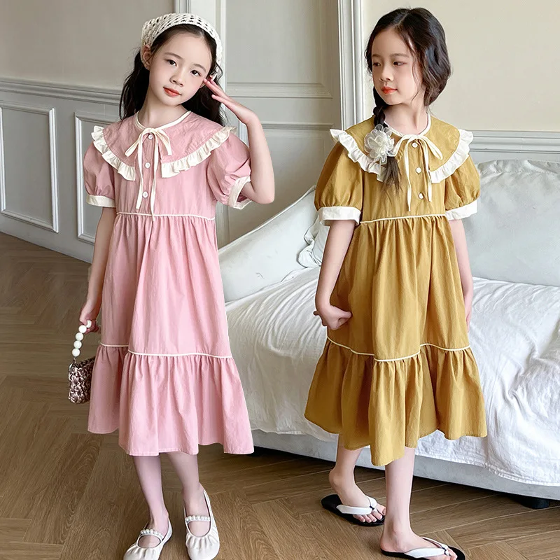 Girls Skirts 2024 Summer New Childrens Clothing Solid Color High-grade Cotton Dress Childrens Long Skirt Casual Simple Match