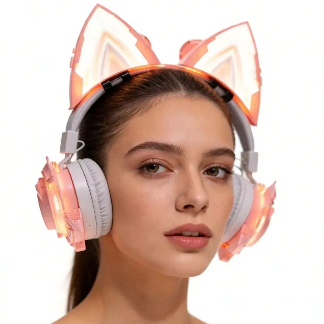 Cyber Horn Part punk Pink Cat Party Masks Game Glowing Cat Ear Headphones – Perfect for Streamers & Gamers