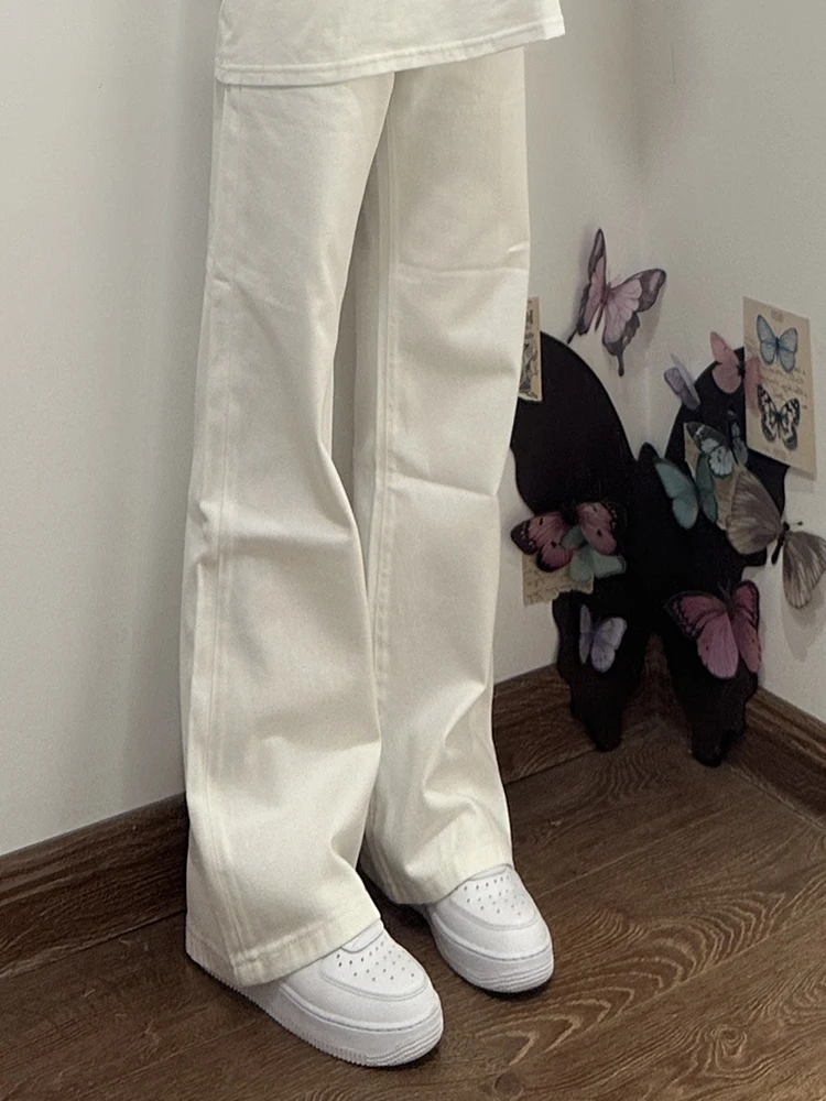 

Белые мужские джинсы прямого кроя малого размера, в стиле High Street, для осеннего сезона, с легким расклешением, молодежный тренд, смесь хлопка и полиэстера