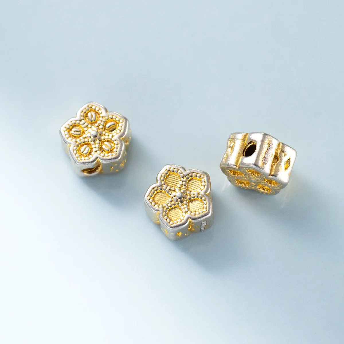 1pc 999 Pure Silver Gold Painting Flower Beads 10x10x6mm Women Crystal Bracelets Necklace S999 Silver Spacer Charms DIY Jewelry