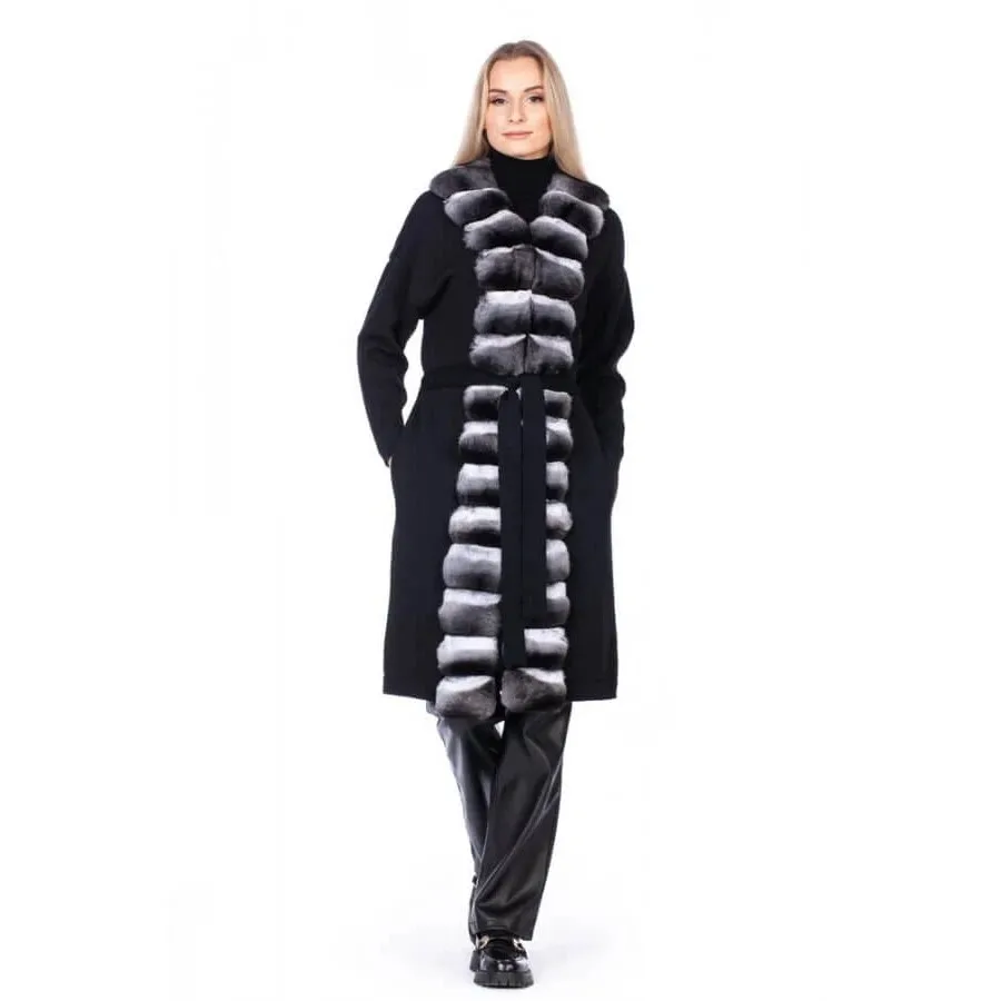 

Real Cashmere Coat With Natural Rex Rabbit Fur Genuine Fur Coat Long Wool Coat Women Luxury High Quality