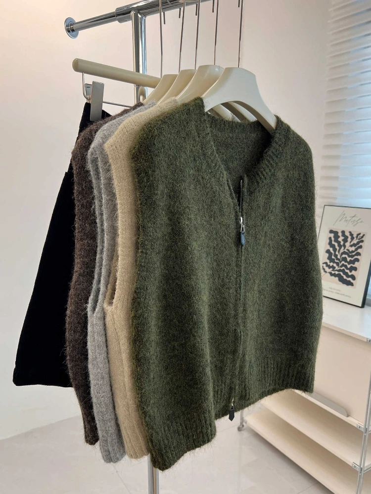 zjaiss Loose Unique Youthful Student Style Elegant Sweater Waistcoat 2026 Autumn Versatile Basic Simple Zip Up Women Knit Vest