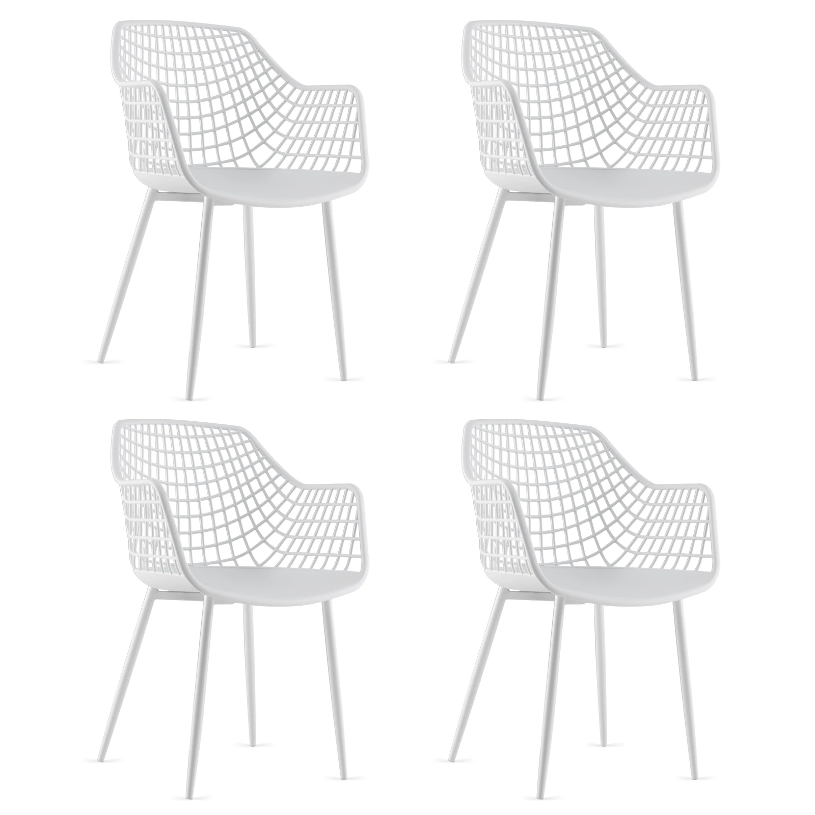 Modern Dining Chair Set of 4 Plastic Shell Hollow W/Metal Legs for Living Room