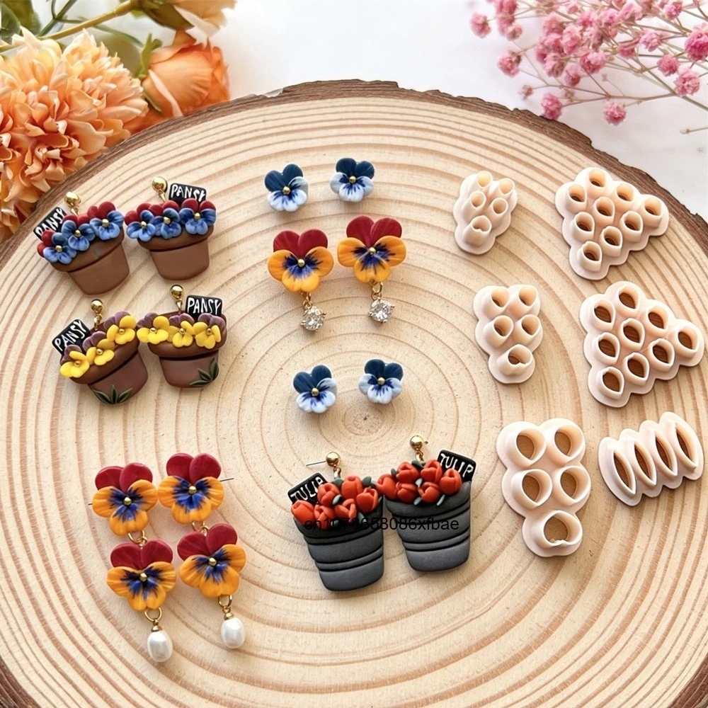 Spring Pansy Tulip Petal Polymer Clay Cutters Flower Leave Cutting Pottery Clay DIY Multiple Floral Earring Jewelry Making Tools