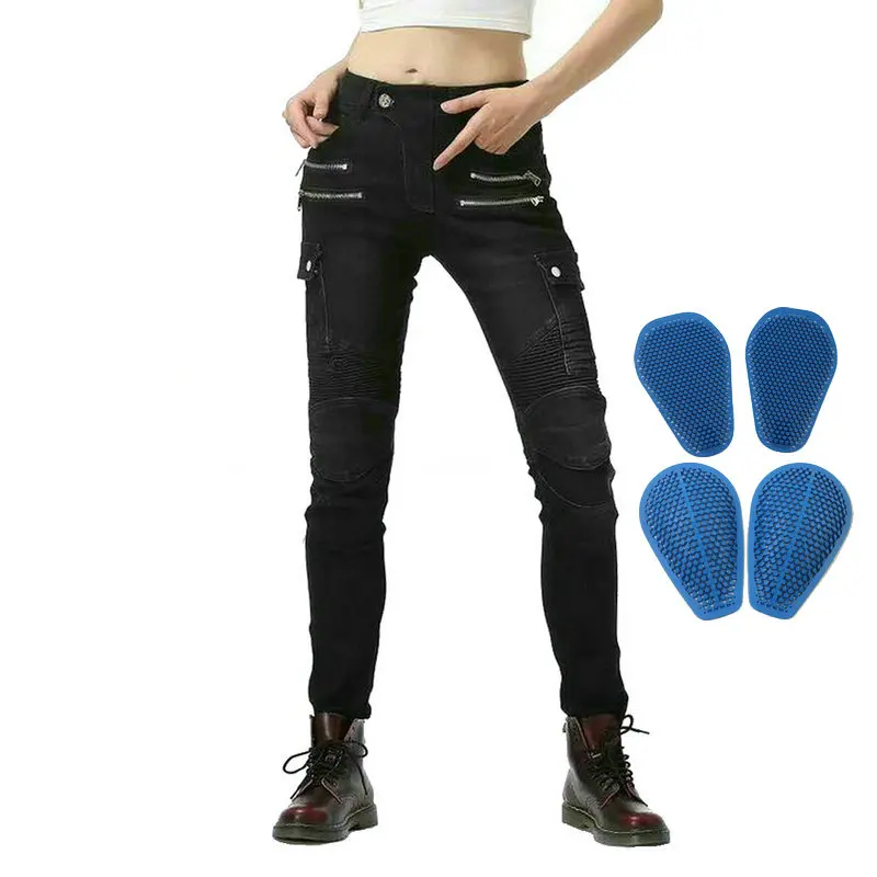 Motorcycle Female Riding Pants Loong Biker Locomotive Cycle Sports Racing Protective Jeans Women\'s Slim Fashion Casual Trousers