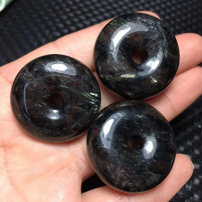 30mm Donut Arfvedsonite Astrophyllite Hornblende Glaucophane Natural Energy Stone DIY Loose Beads For Jewelry Making 1 Piece