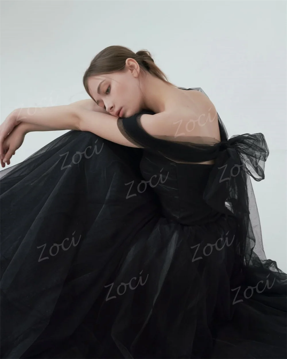 Zoci-vestidos de fiesta de boda de Corea, sencillos, sin tirantes, negros, personalizados, con hombros descubiertos, línea A, vestido de noche de tul, vestido de fiesta para ocasión