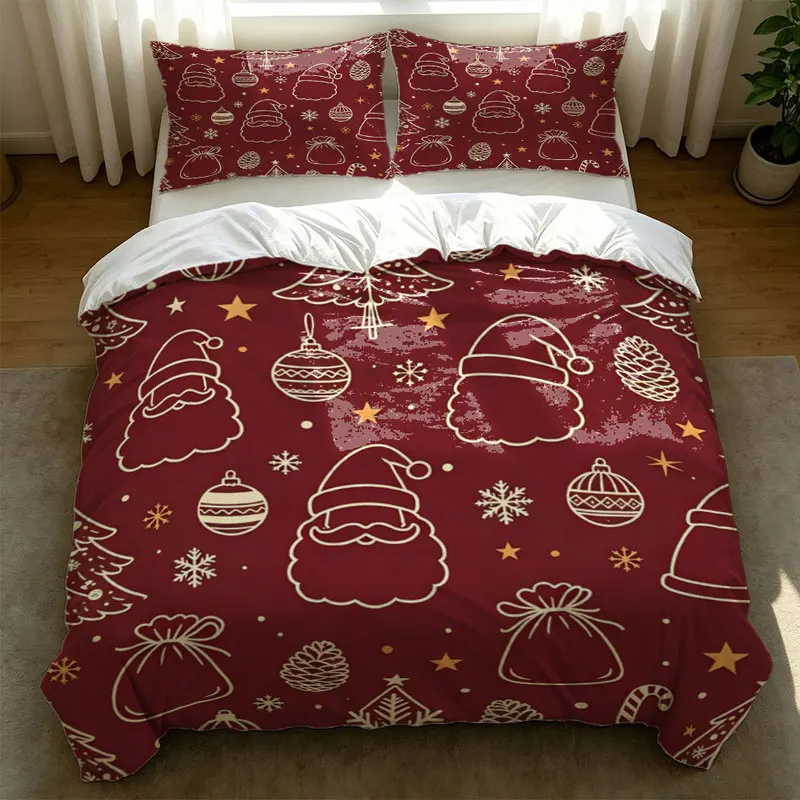 2/3Pcs Microfiber Christmas Duvet Cover Set,Ultra-Soft,Breathable,Skin-Friendly,Durable,Xmas White Trees Print,Ideal Gift
