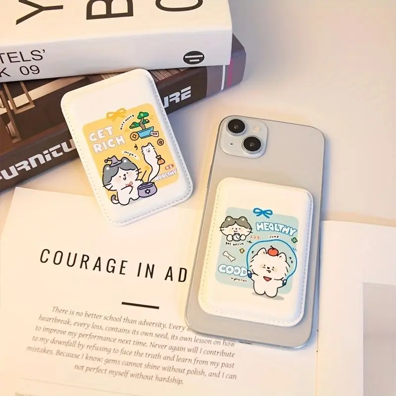 Ins Cartoon Shiba Inu Cat for Magsafe Card Holder for iPhone XIAOMI Samsung Phone Case Leather ID Subway Card Holder Slot Y2k