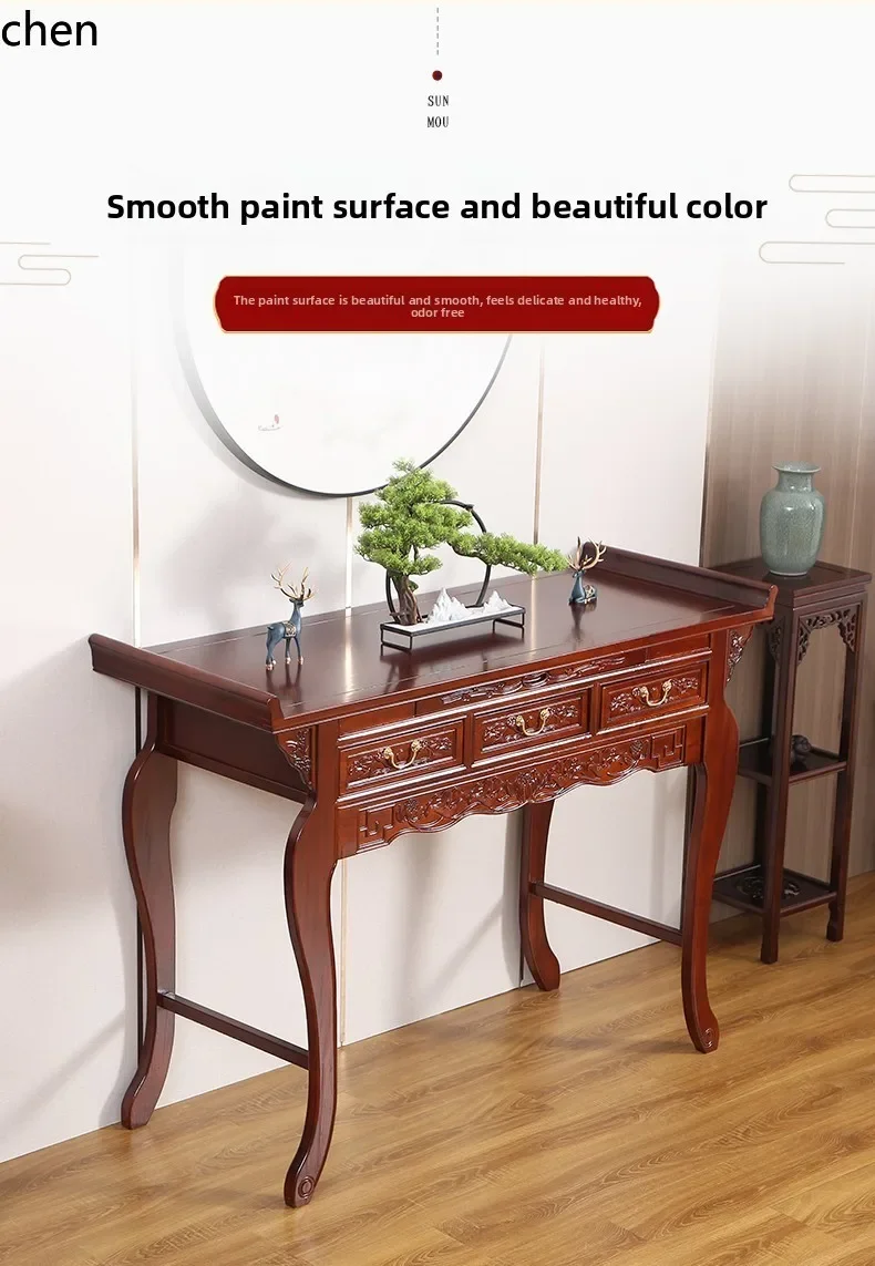 r5.20 Household Altar Table Ancestor Hall Buddha Shrine Temple Solid Wood Buddha Niche Worship Table Solid Wood Platform