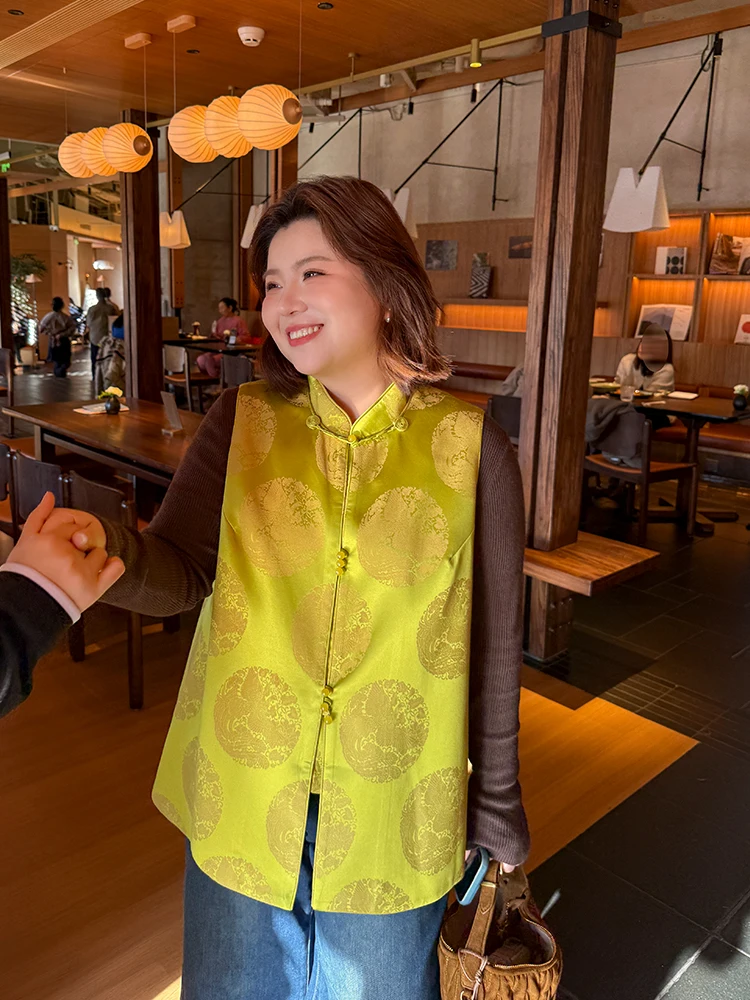 

Женский модный жилет с вышивкой в китайском стиле «Феникс», на пуговицах, с воротником-стойкой, большие размеры, новогодний дизайн