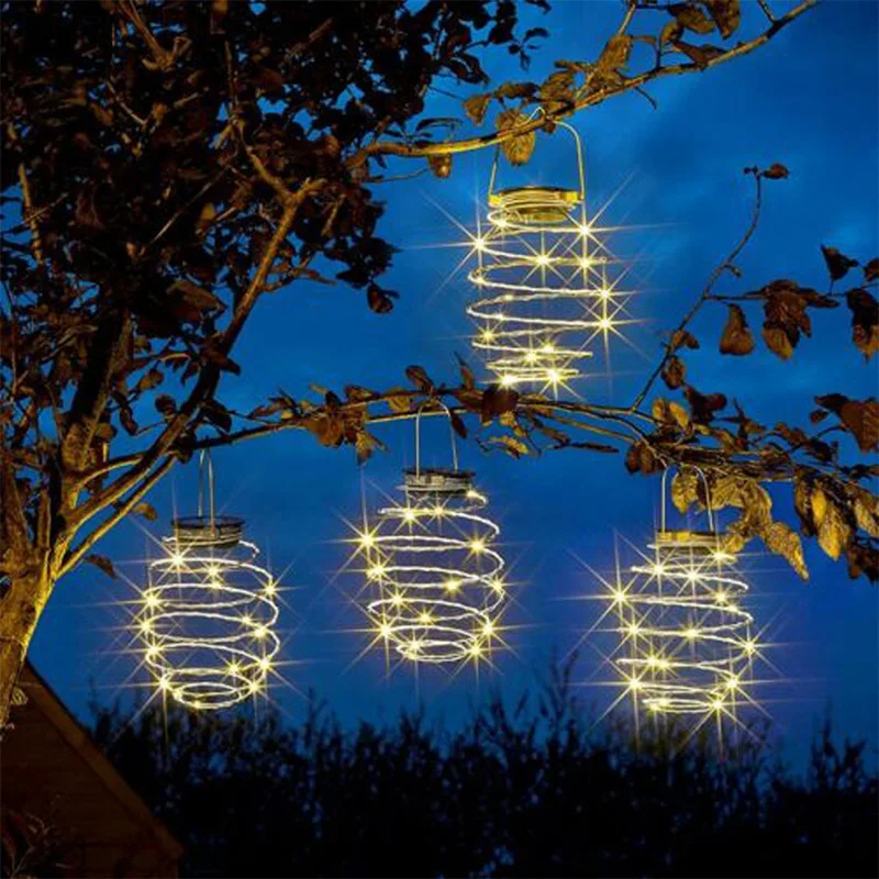

Solar Powered LED Spiral Hanging Lights Outdoor Lighting LED Wire Lantern Spiralight (Spiral Light x4) Warm White-A42I