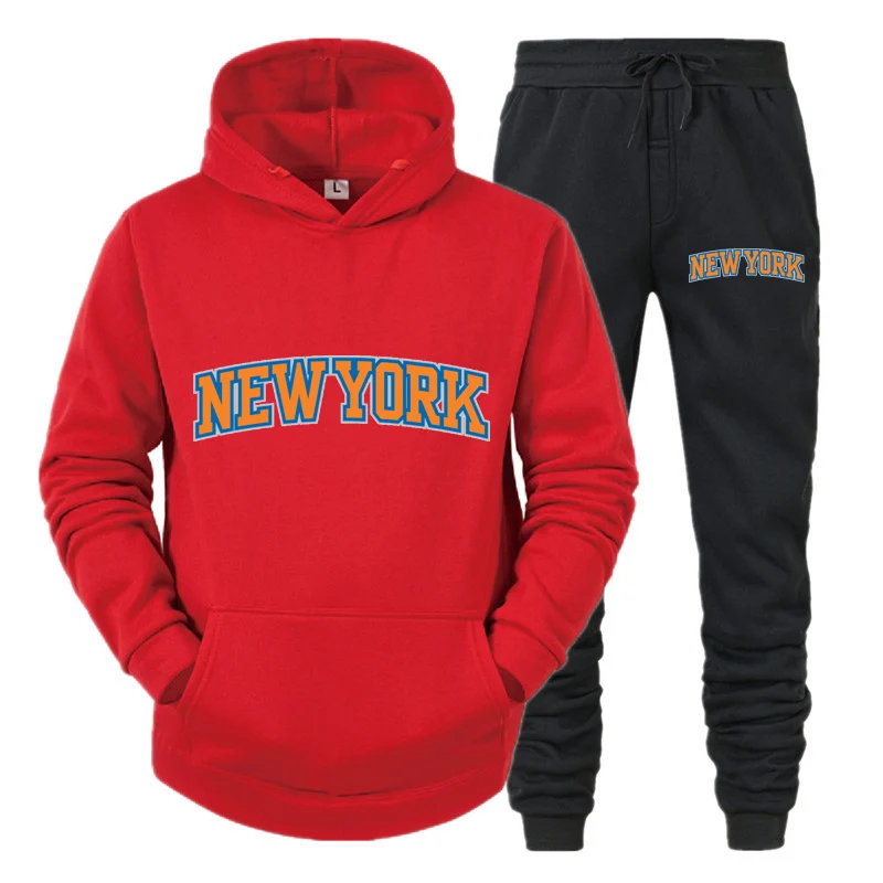 NEW YORK Printed Hooded Suit Couple Hoodies+Pants Tracksuits Casual Pullovers Sweatershirts Sweatpants Jogger Outfits