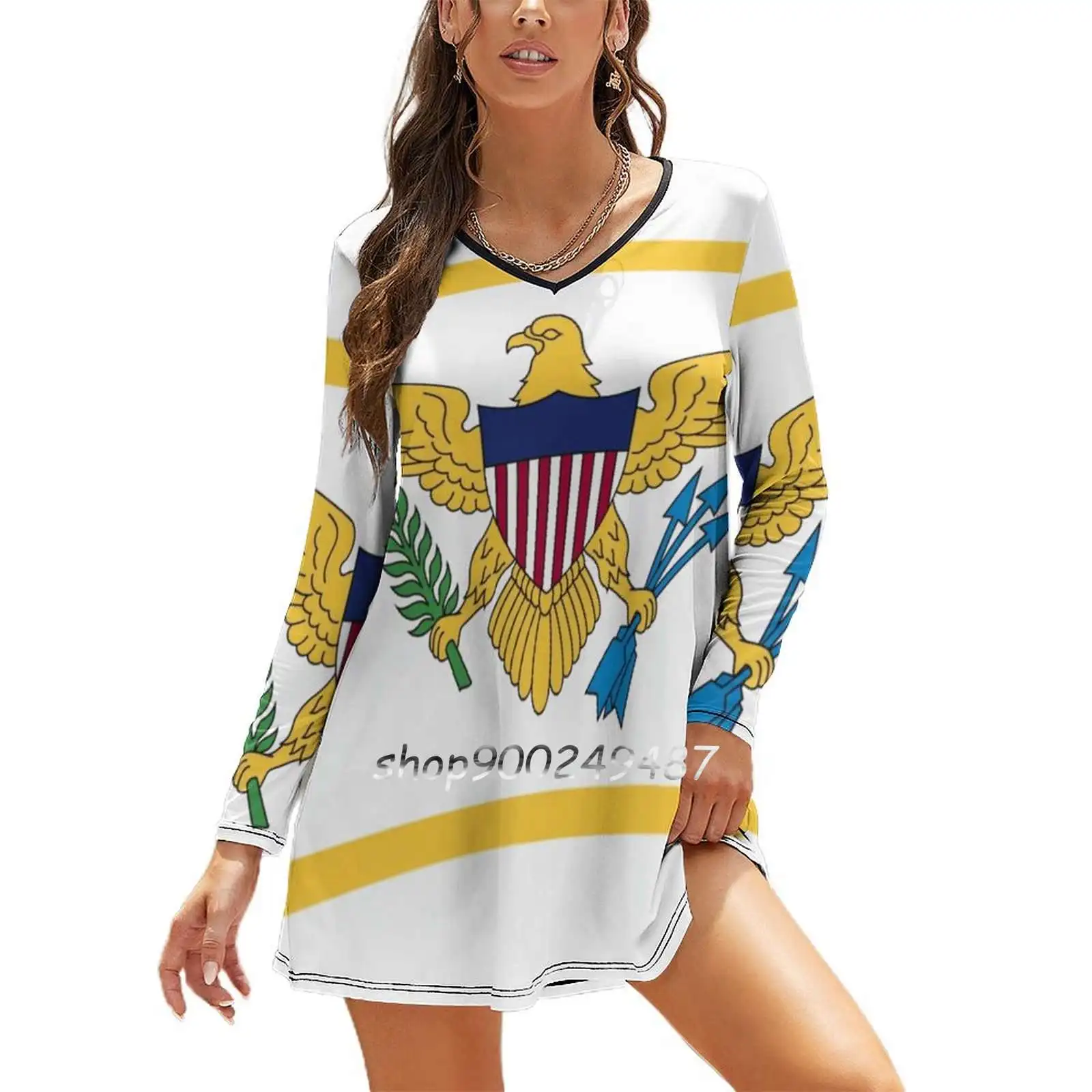 United States Virgin Islands Flag Evening Party Dresses Midi Sexy Dress Female Sweet One Piece Dress Korean Flag Banner