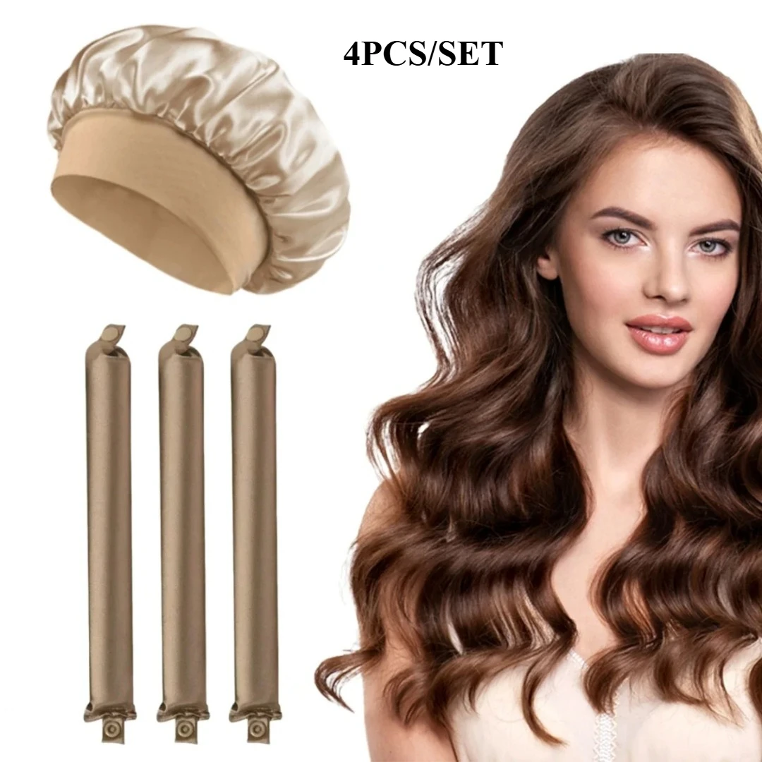 

4PCS Heatless Curling Rod Headband with Sleeping Bonnet Soft Hair Curler No Heat Hair Rollers Curlers Lazy Curls Styling Tools