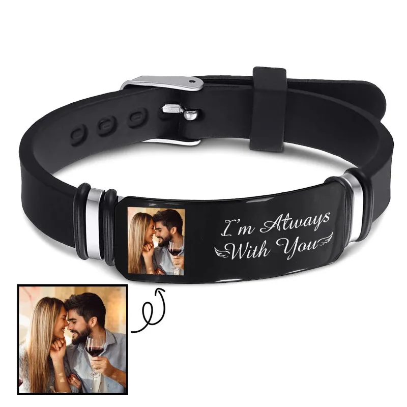 Logo inciso personalizzato bracciale con nome personalizzato braccialetti in acciaio inossidabile in Silicone regali per amanti e famiglie