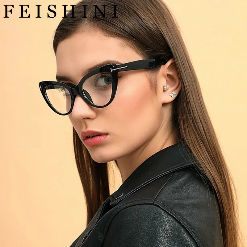 Feishini Sexy Glasses Blocking Filter Reduces Eyewear Strain Clear Gaming Glasses Women Cat eye