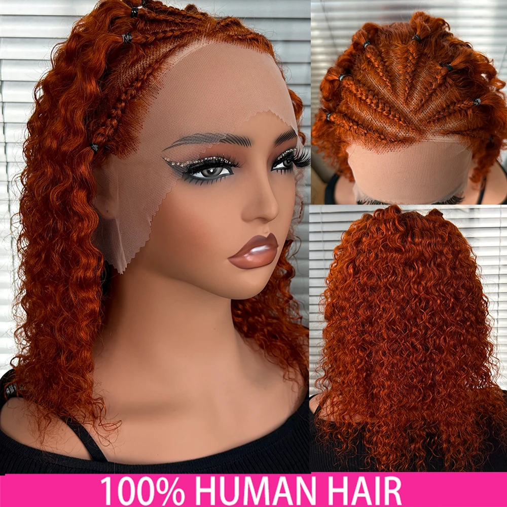 Ingwer Deep Wave Lace Frontal Perücke mit Zöpfen 13x4 Orange Ingwer Deep Curly Lace Front Perücken 100 % lockige geflochtene Echthaarperücken