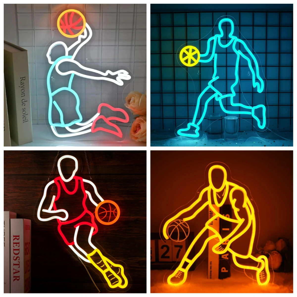 Basketball Player Dunk Neon Sign Dimmable LED Light For Sports Bar Man Cave Game Room Teen Boys Bedroom Wall Decor Night Light